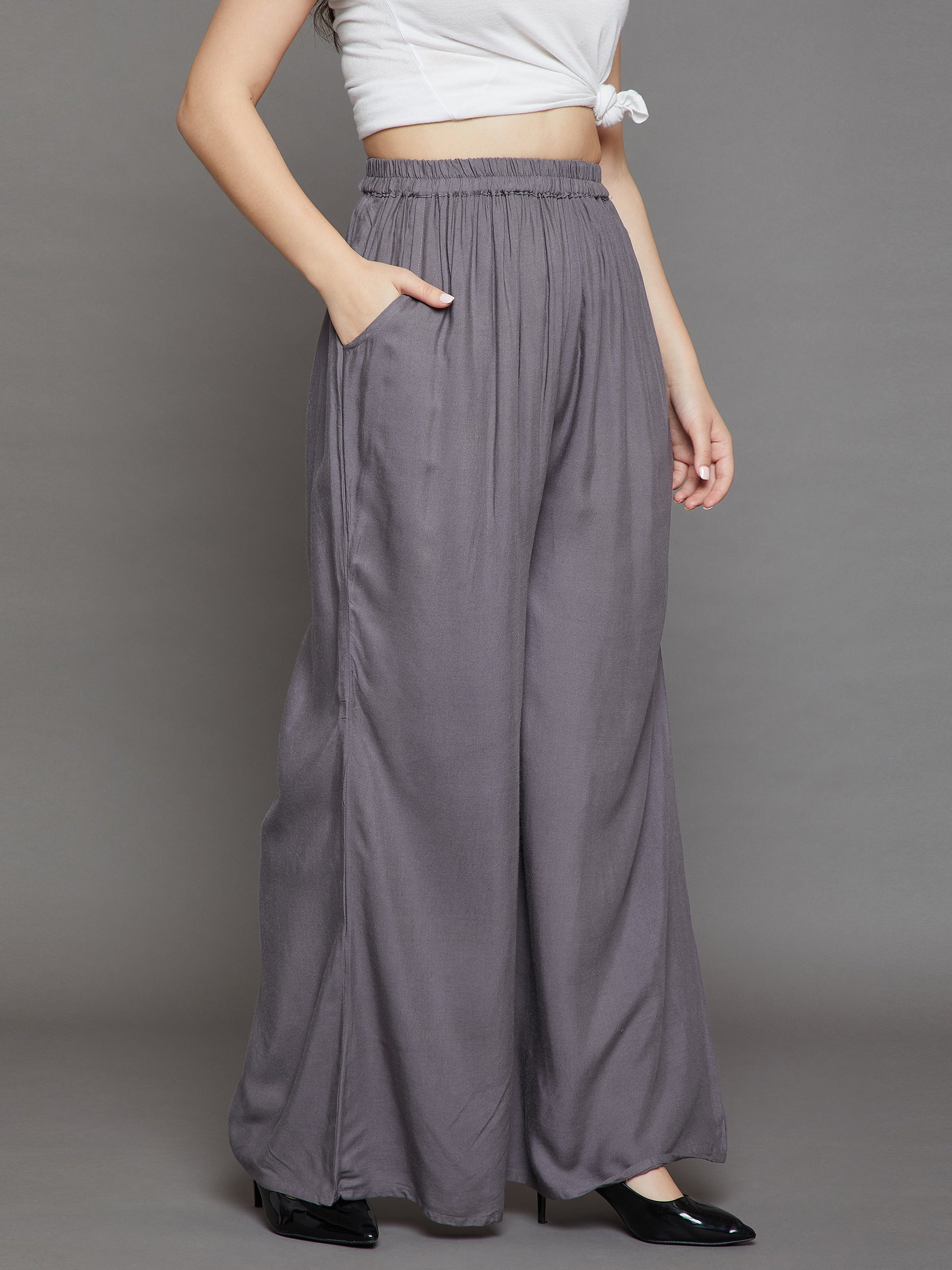 Grey Plain Rayon Palazzo 4XL Grey