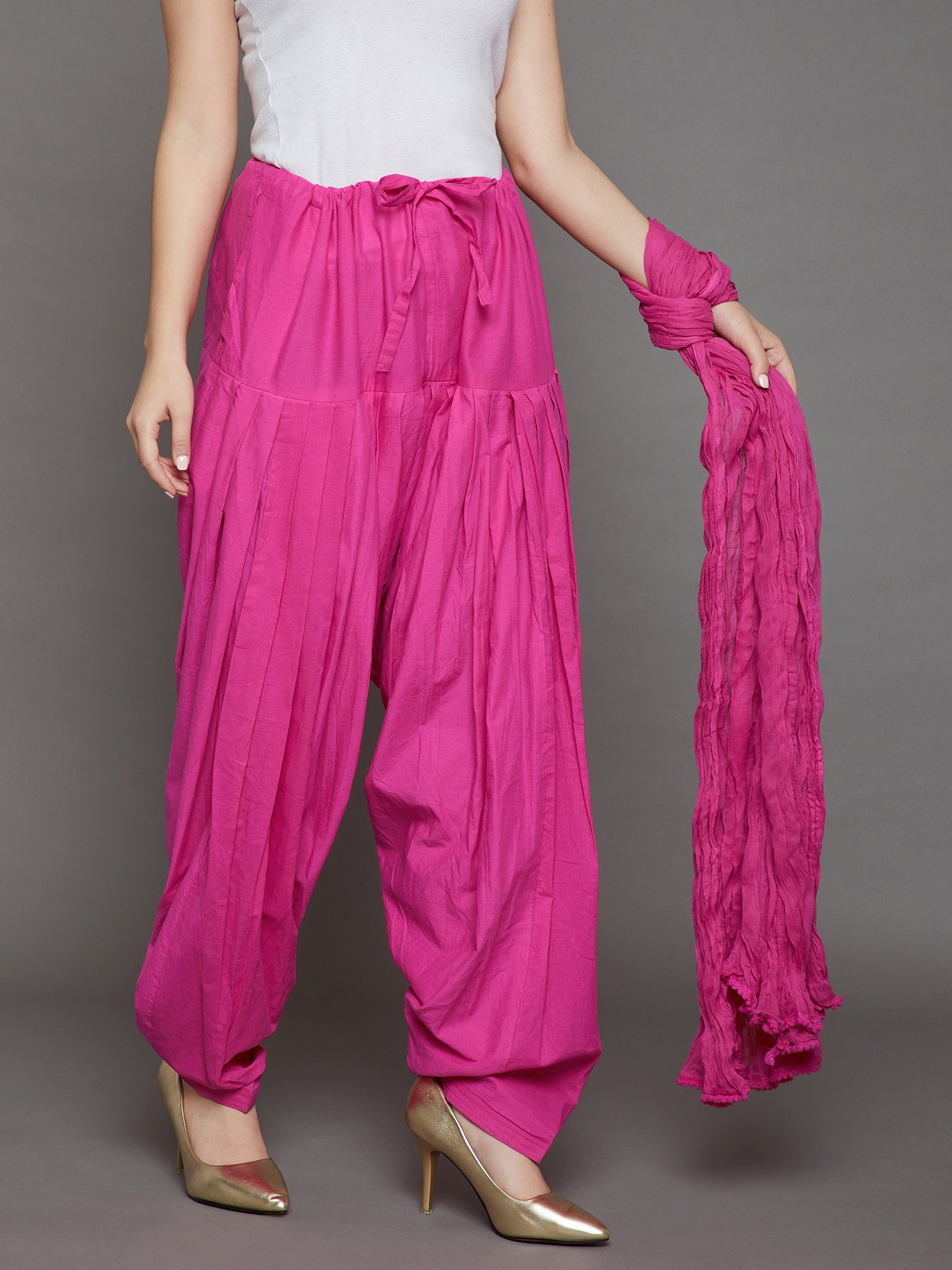 Pink Cotton Plain Patiala with Dupatta