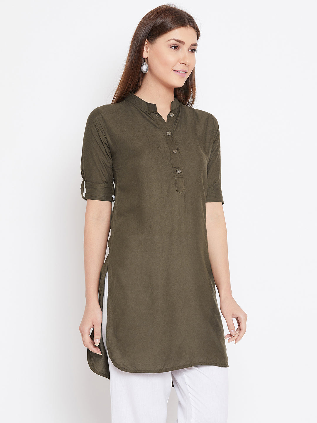 Olive Green Solid Color Kurti