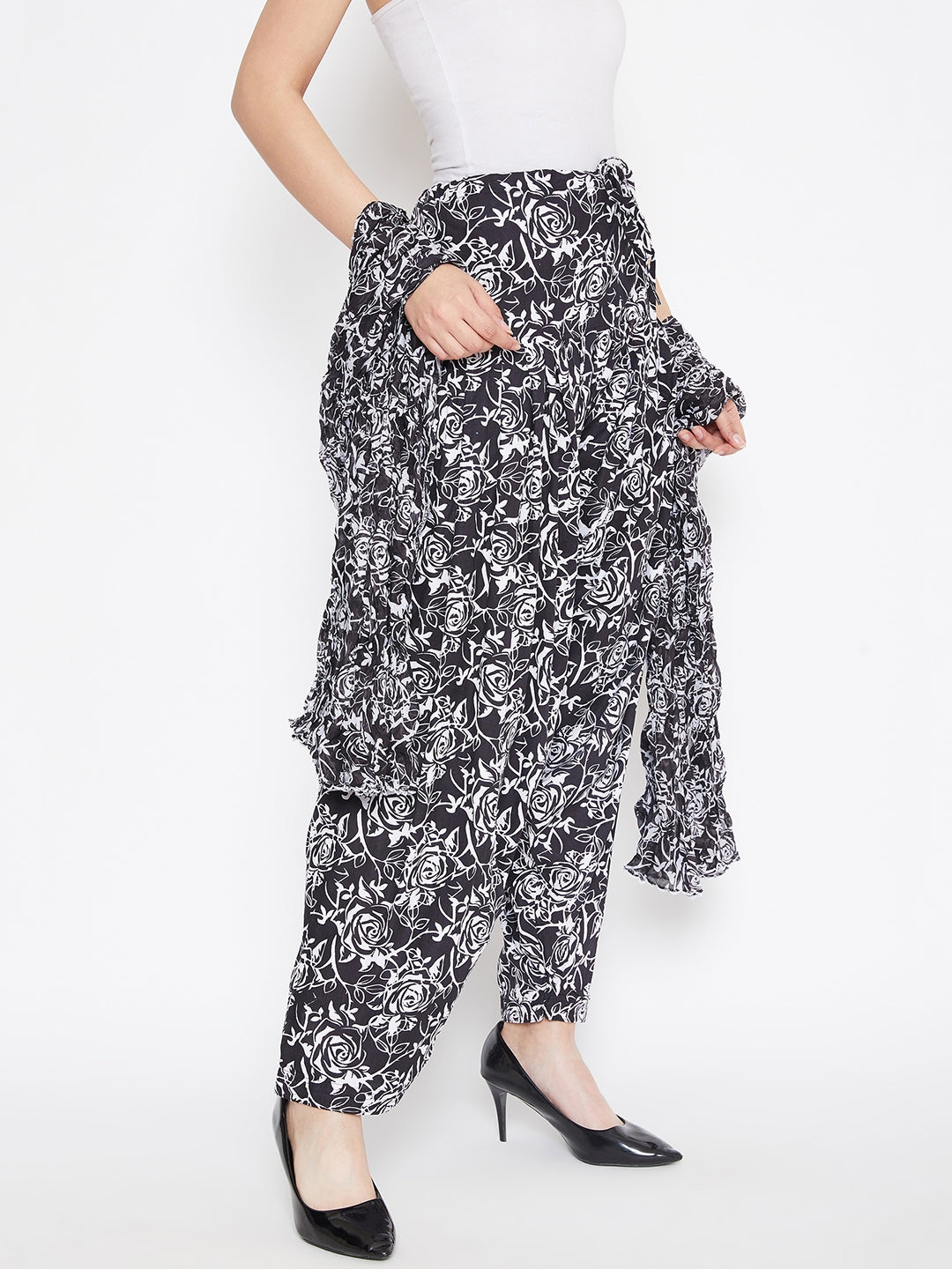 Rose print Patiala with Black Kurti Set