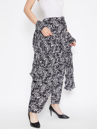 Rose print Patiala with Black Kurti Set