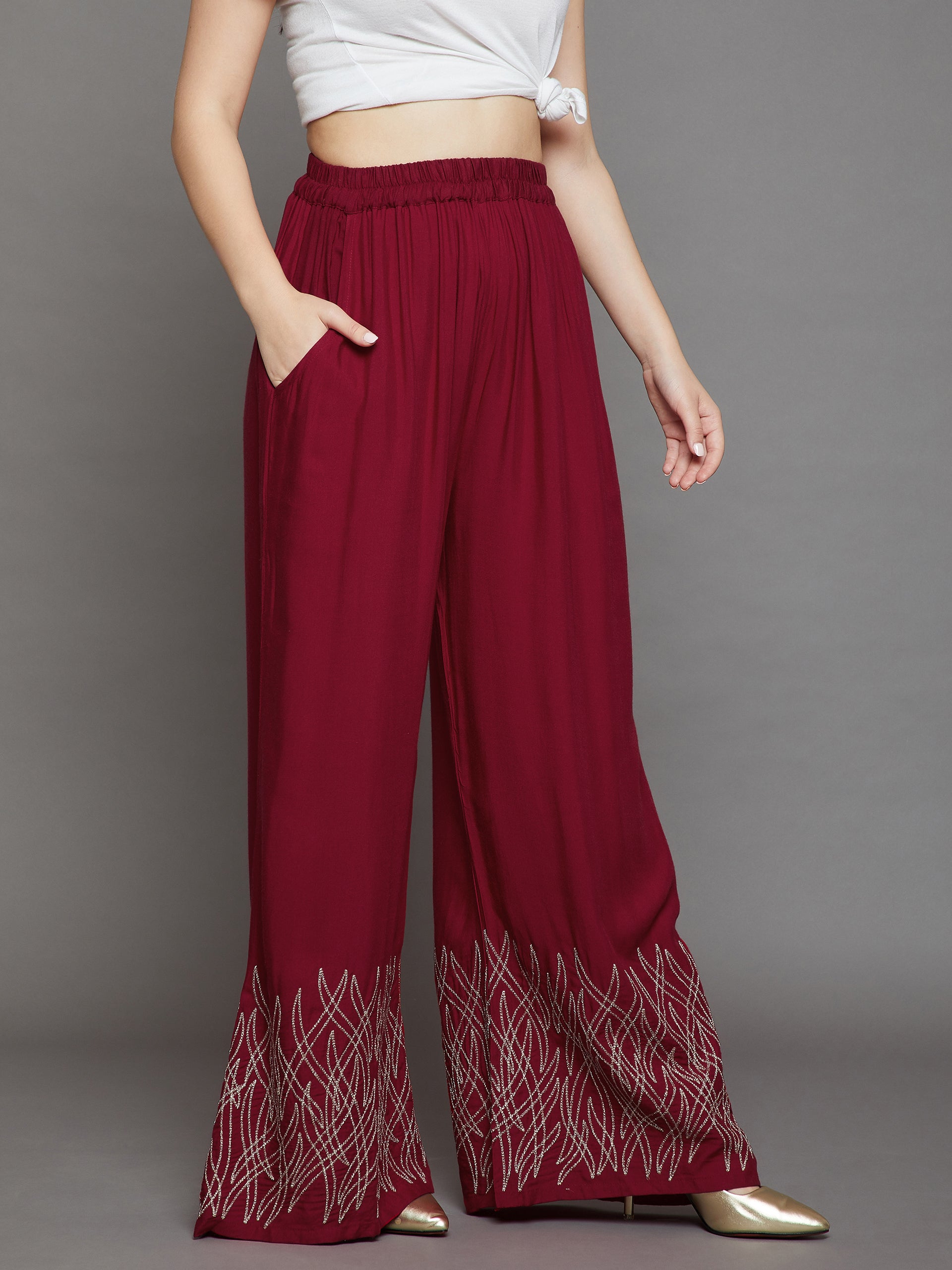 Plum Maroon Embroidery Palazzo