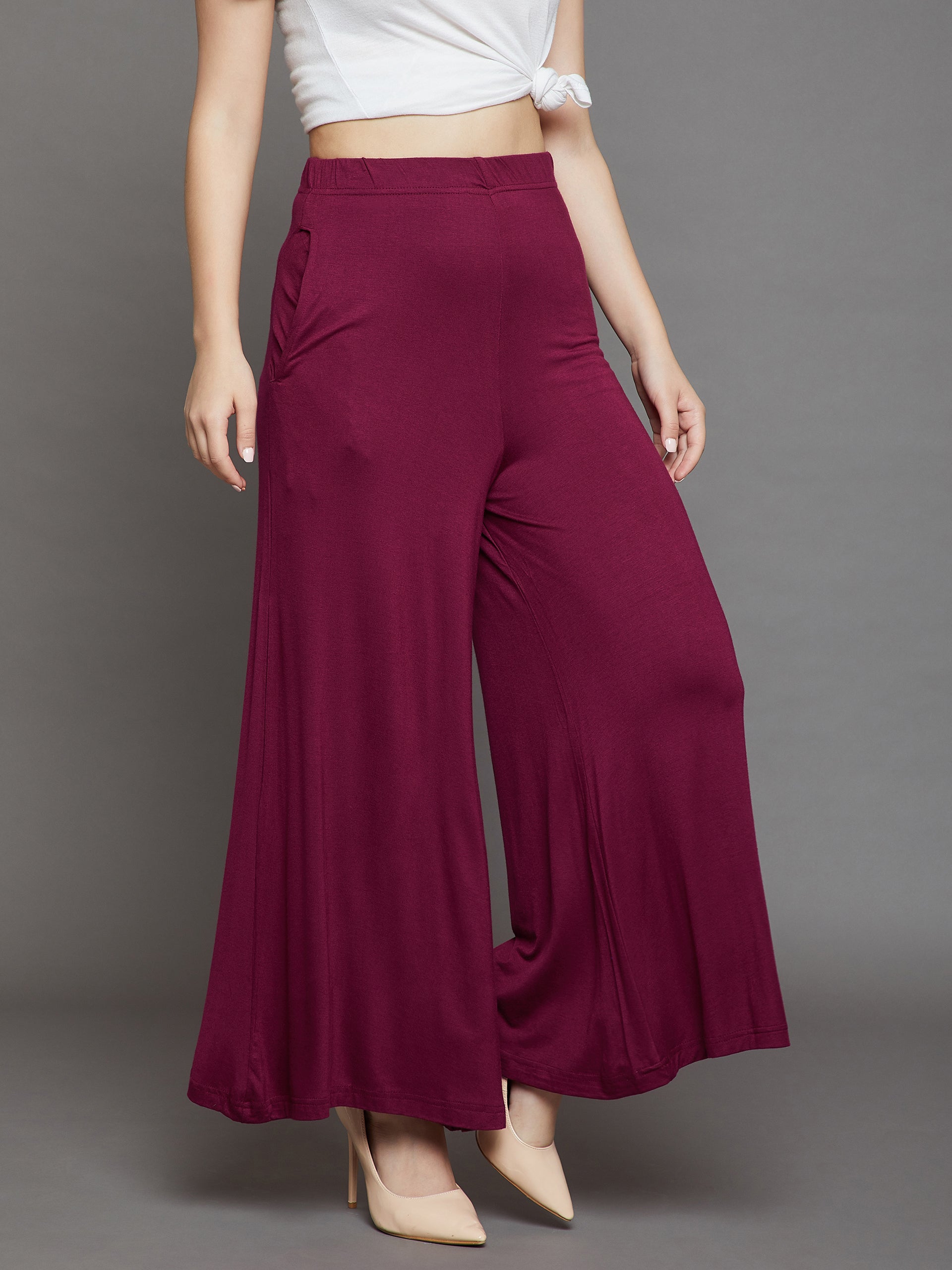 Maroon Plain Viscose Palazzo