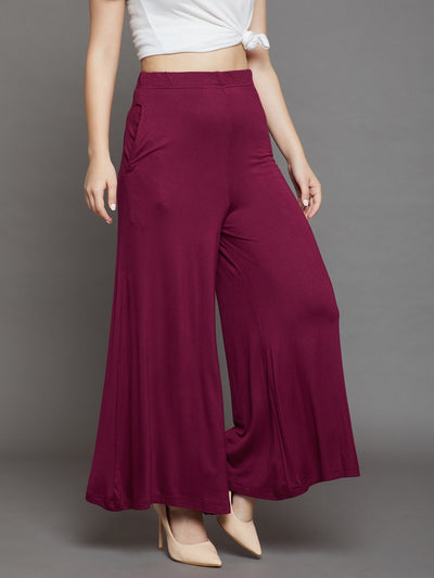 Maroon Plain Viscose Palazzo