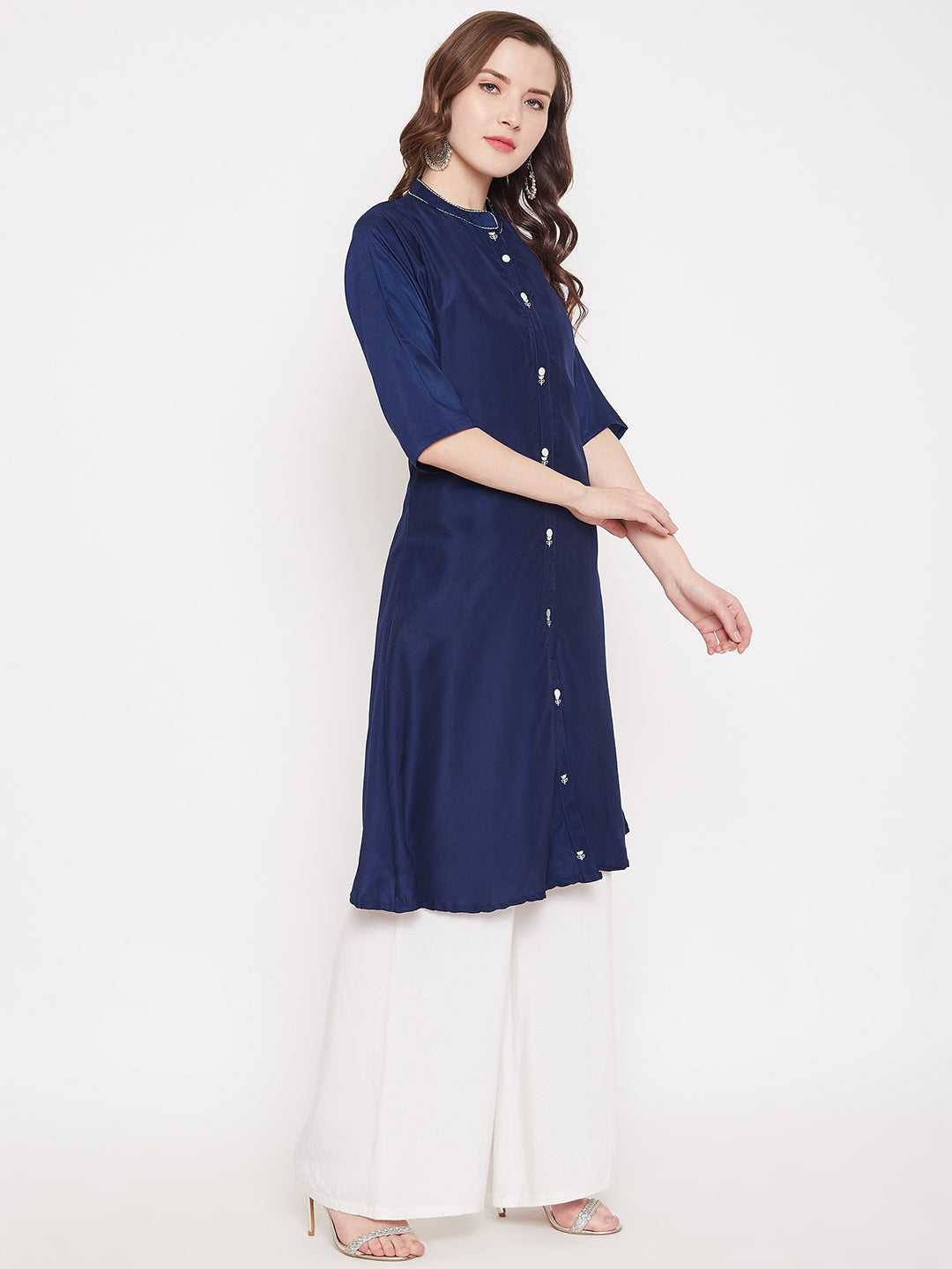Royal Blue Embroidery Solid Color Kurti