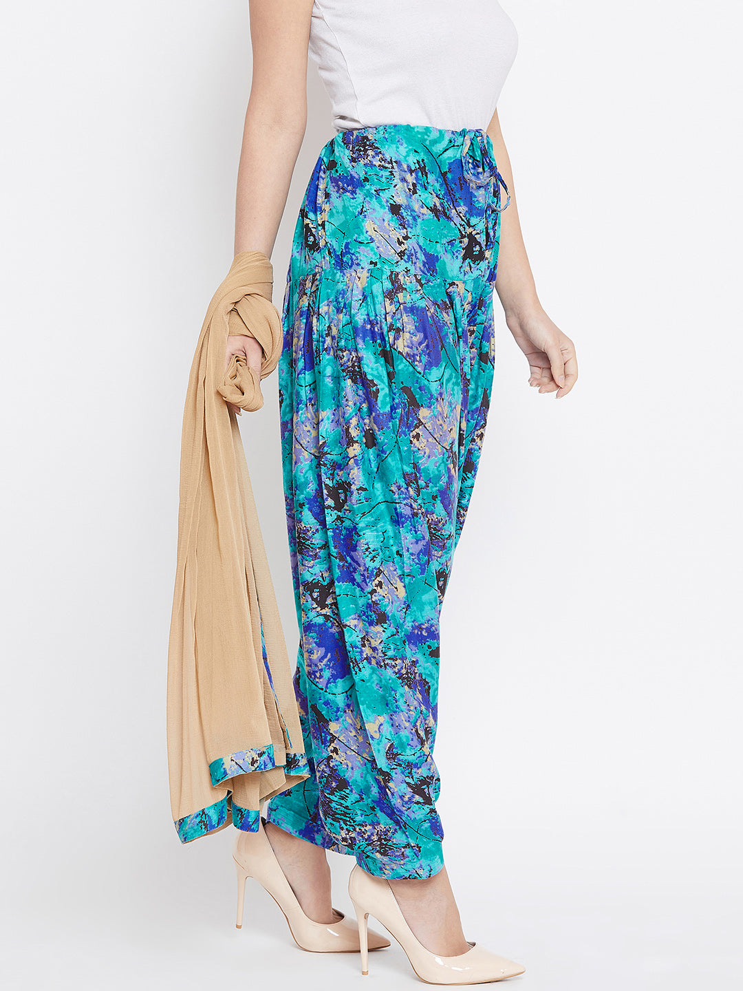 Blue Abstract Print Rayon Patiala with Dupatta