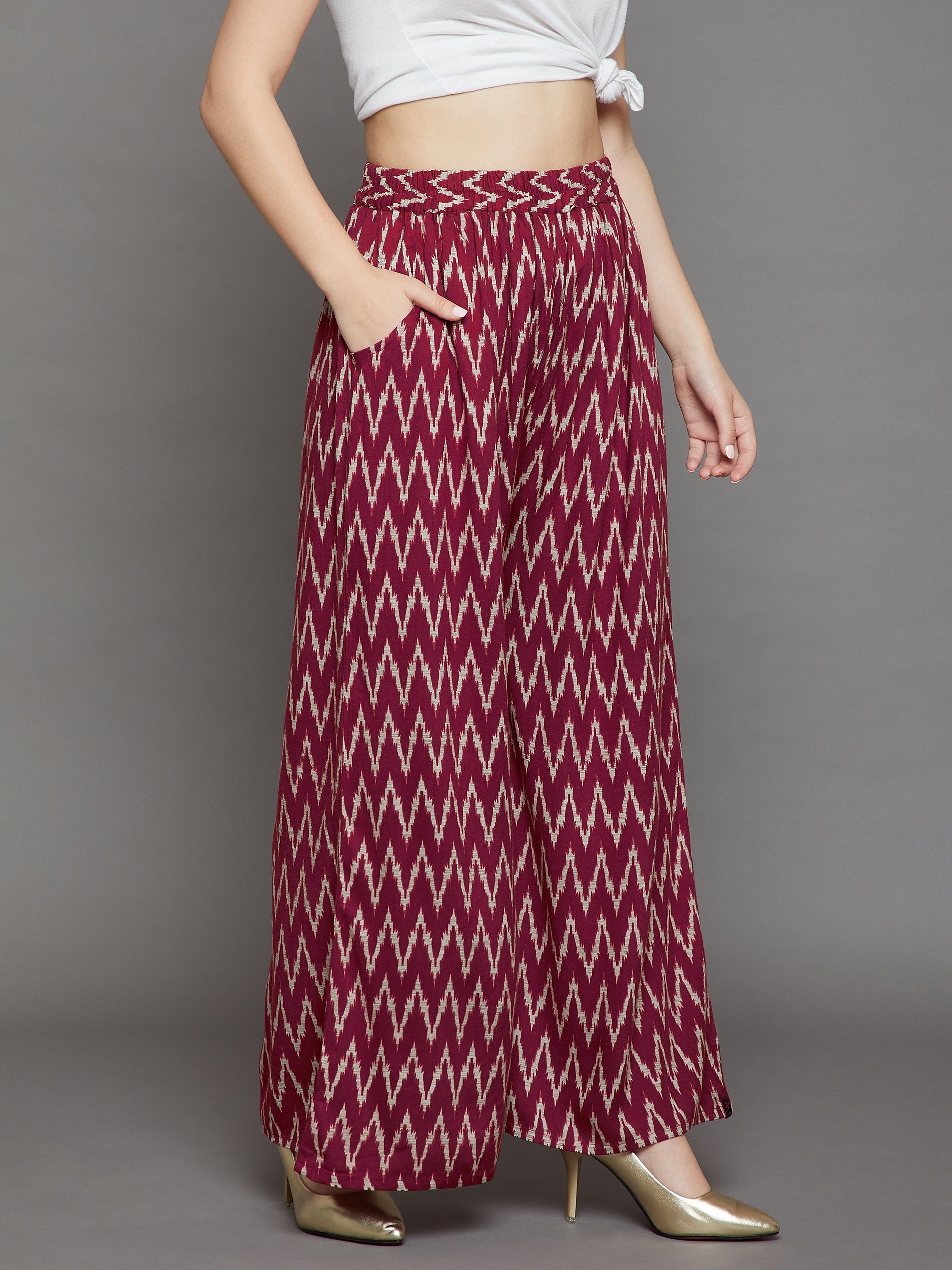 Maroon Chevron Printed Palazzo
