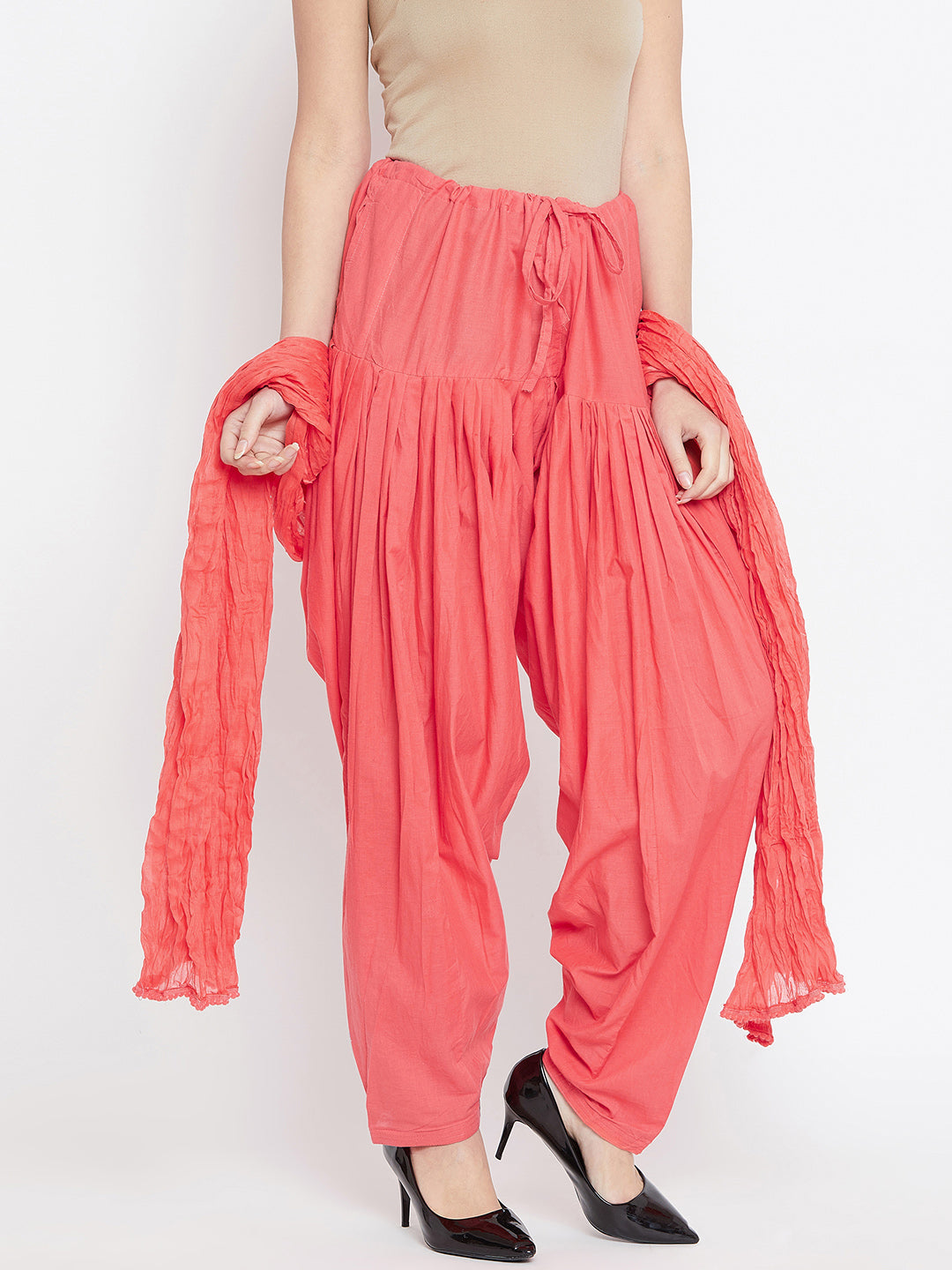 Peach Cotton Plain Patiala with Dupatta