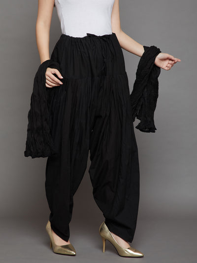 Black Cotton Plain Patiala with Dupatta