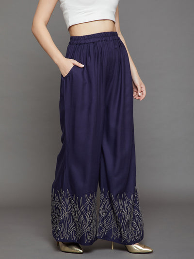 Navy Blue Embroidery Palazzo