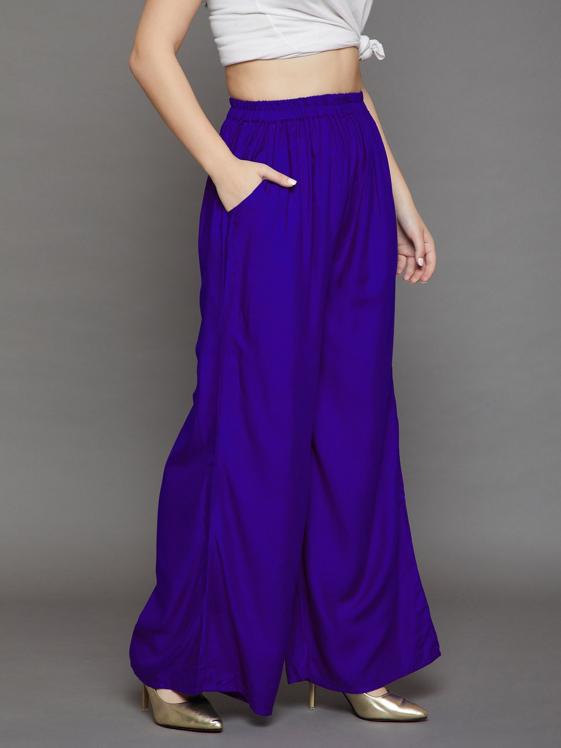 Royal Blue Plain Rayon Palazzo