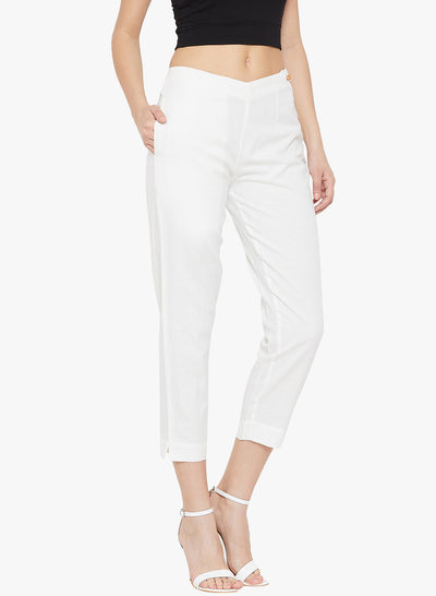 White Cotton Slub Pants
