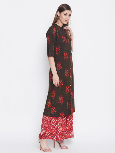 Printed Livid Brown and Red Kurti with Palazzo