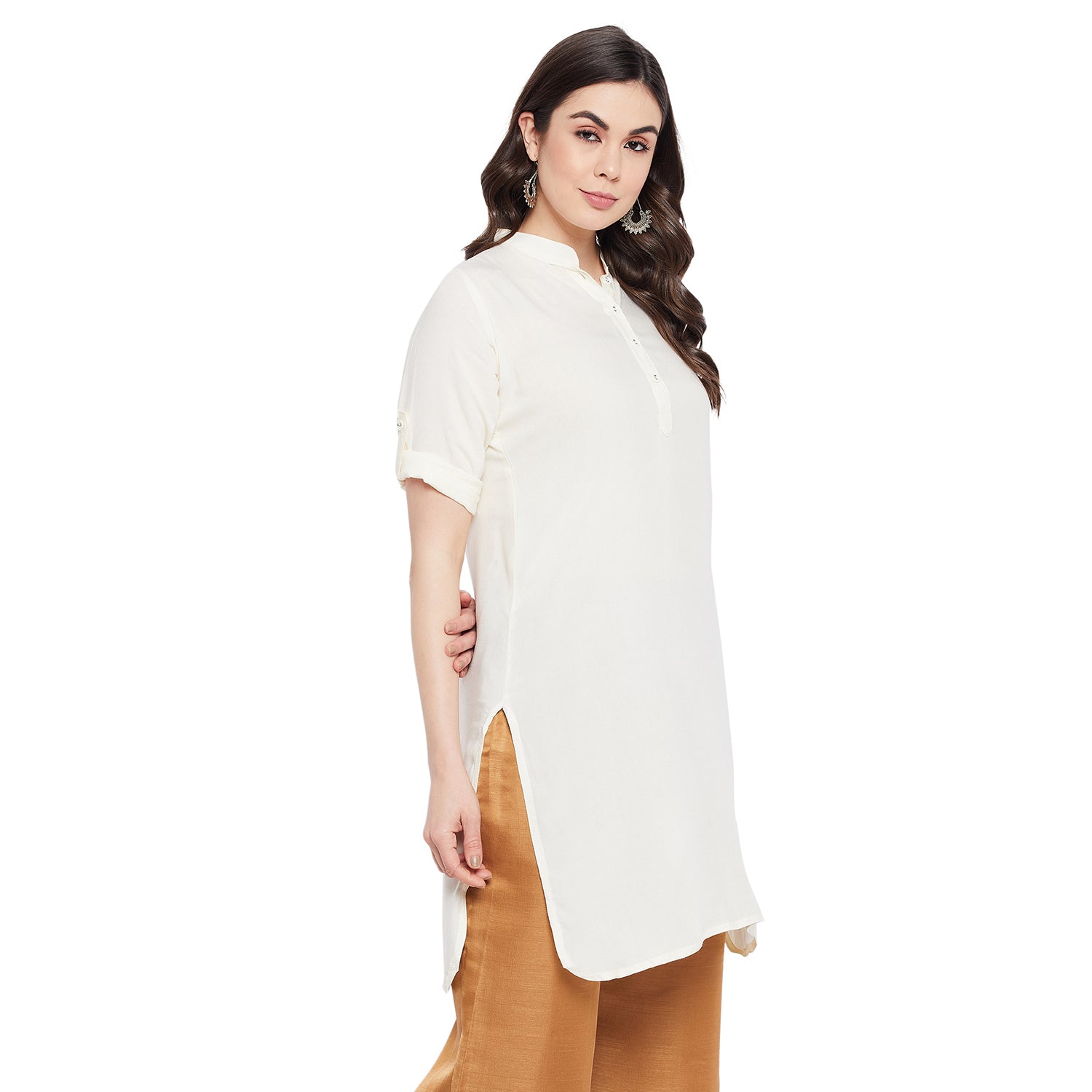 Cream Solid Color Kurti