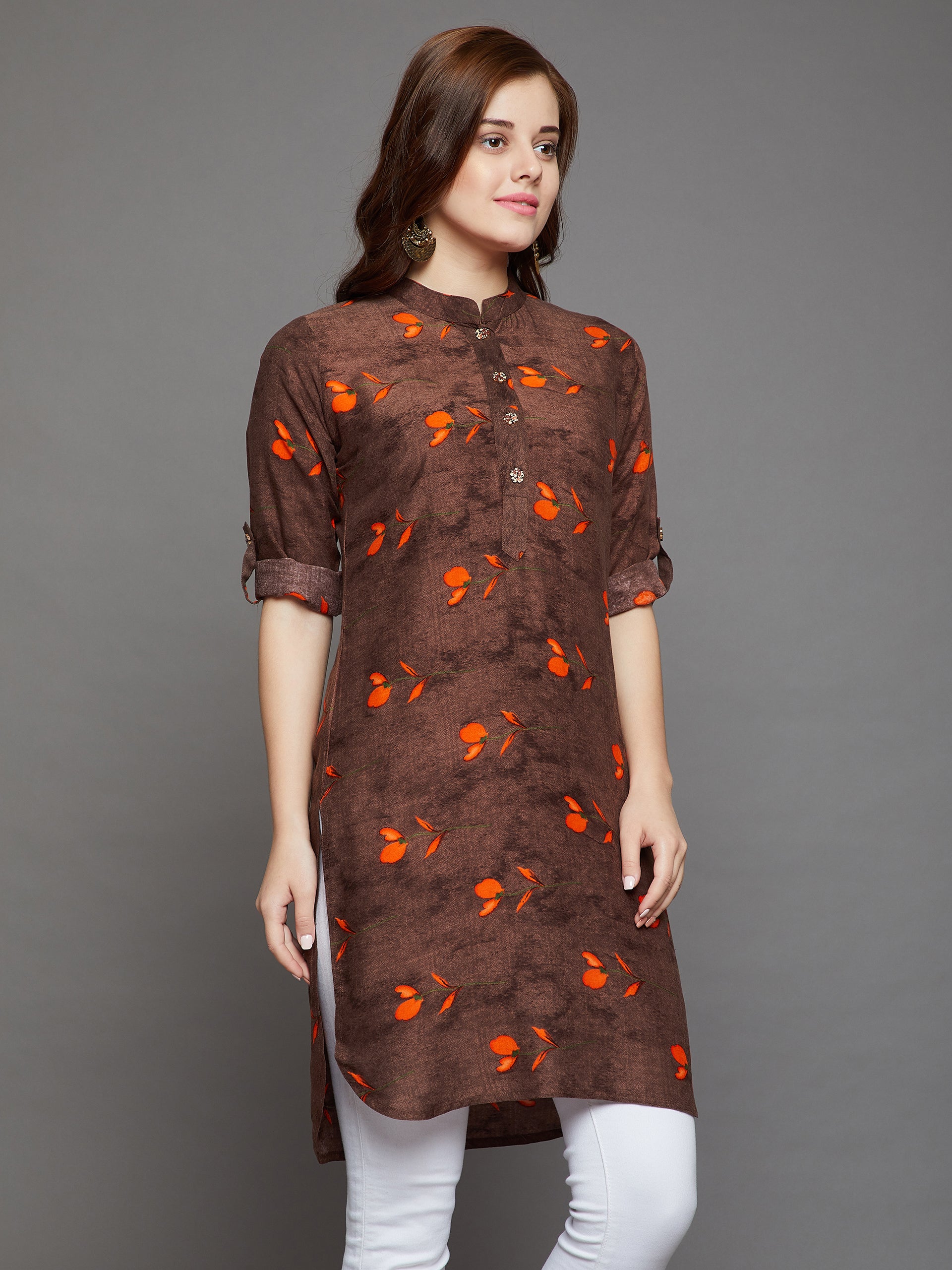 Orange Tulips Printed Kurti