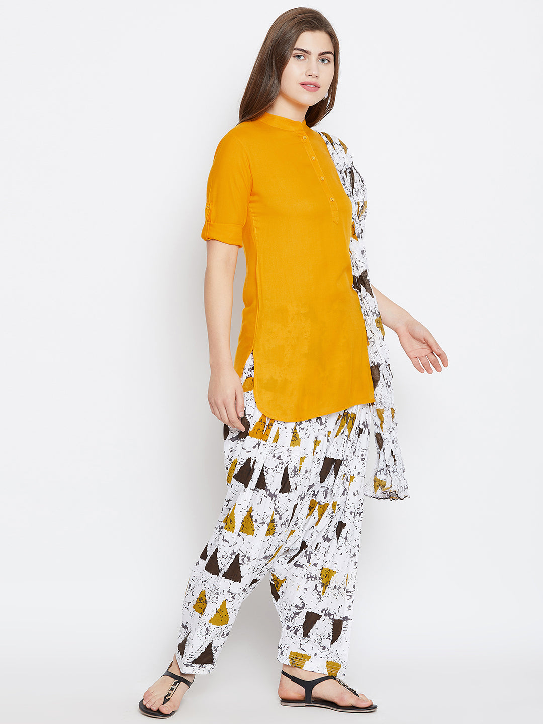 Vector Print Patiala with Mustard Kurti Set