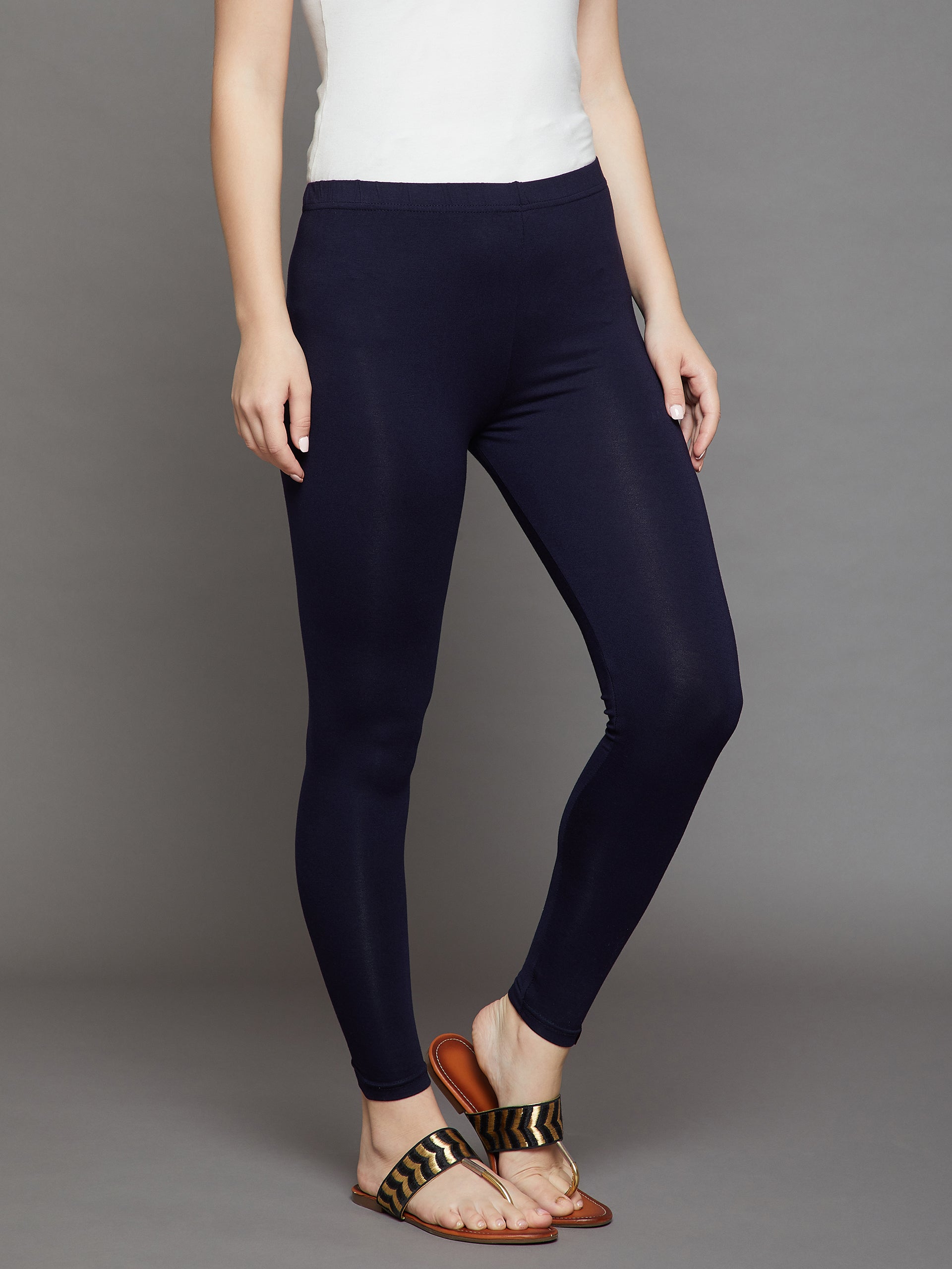 Navy Blue Viscose Ankle Legging