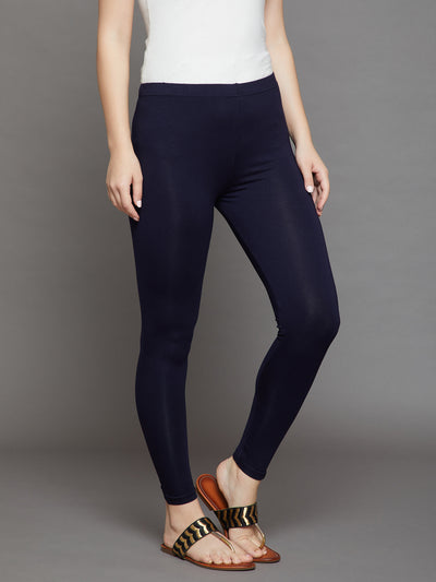 Navy Blue Viscose Ankle Legging