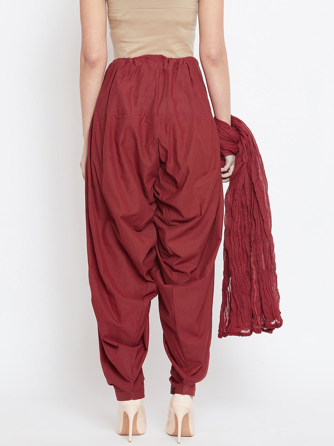 Maroon Cotton Plain Patiala with Dupatta