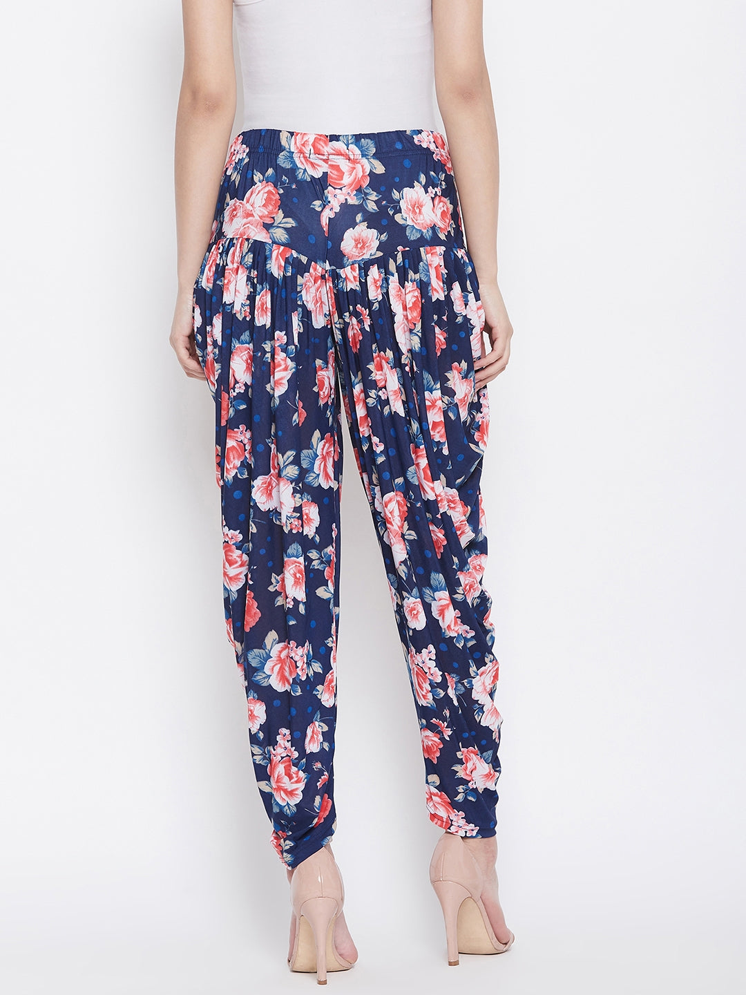 Pink and Blue Floral Printed Dhoti