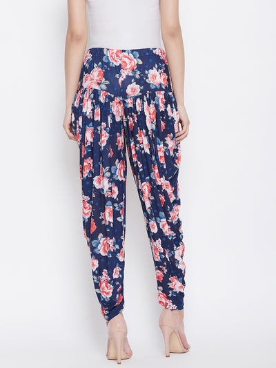 Pink and Blue Floral Printed Dhoti