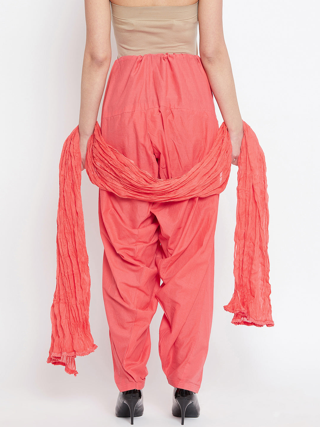 Peach Cotton Plain Patiala with Dupatta