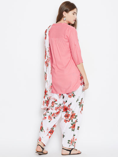 Floral Patiala with Peach Kurti Set