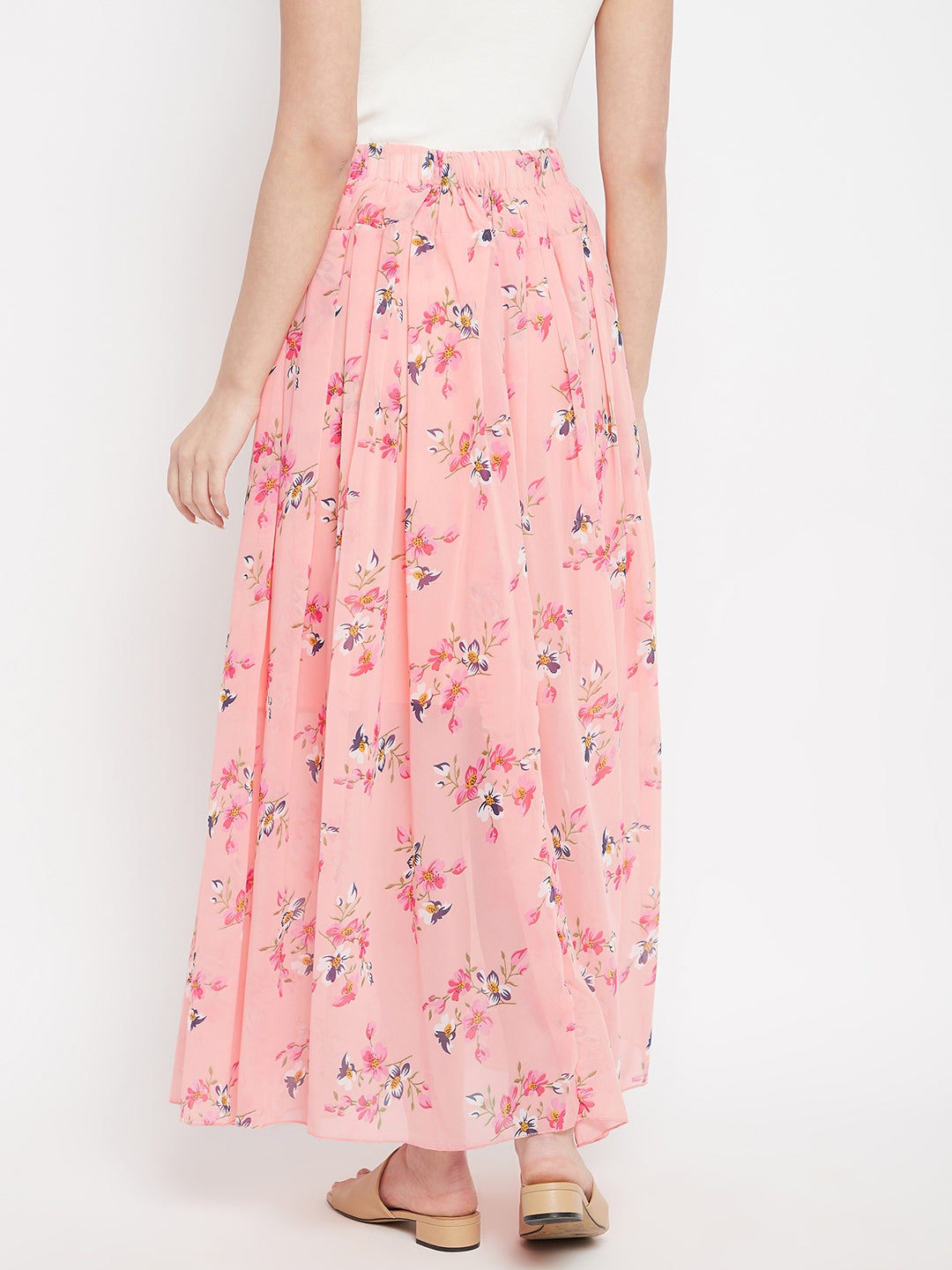 Pink & Peach Pleat Floral Skirt