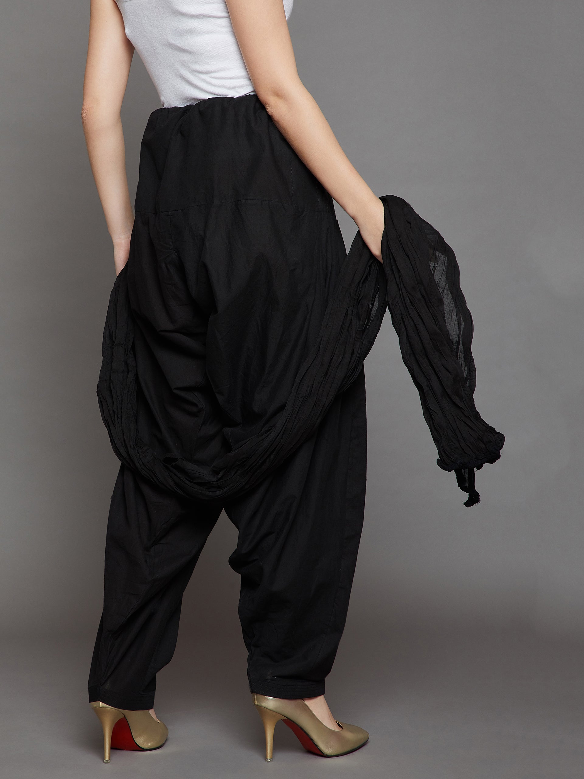 Black Cotton Plain Patiala with Dupatta