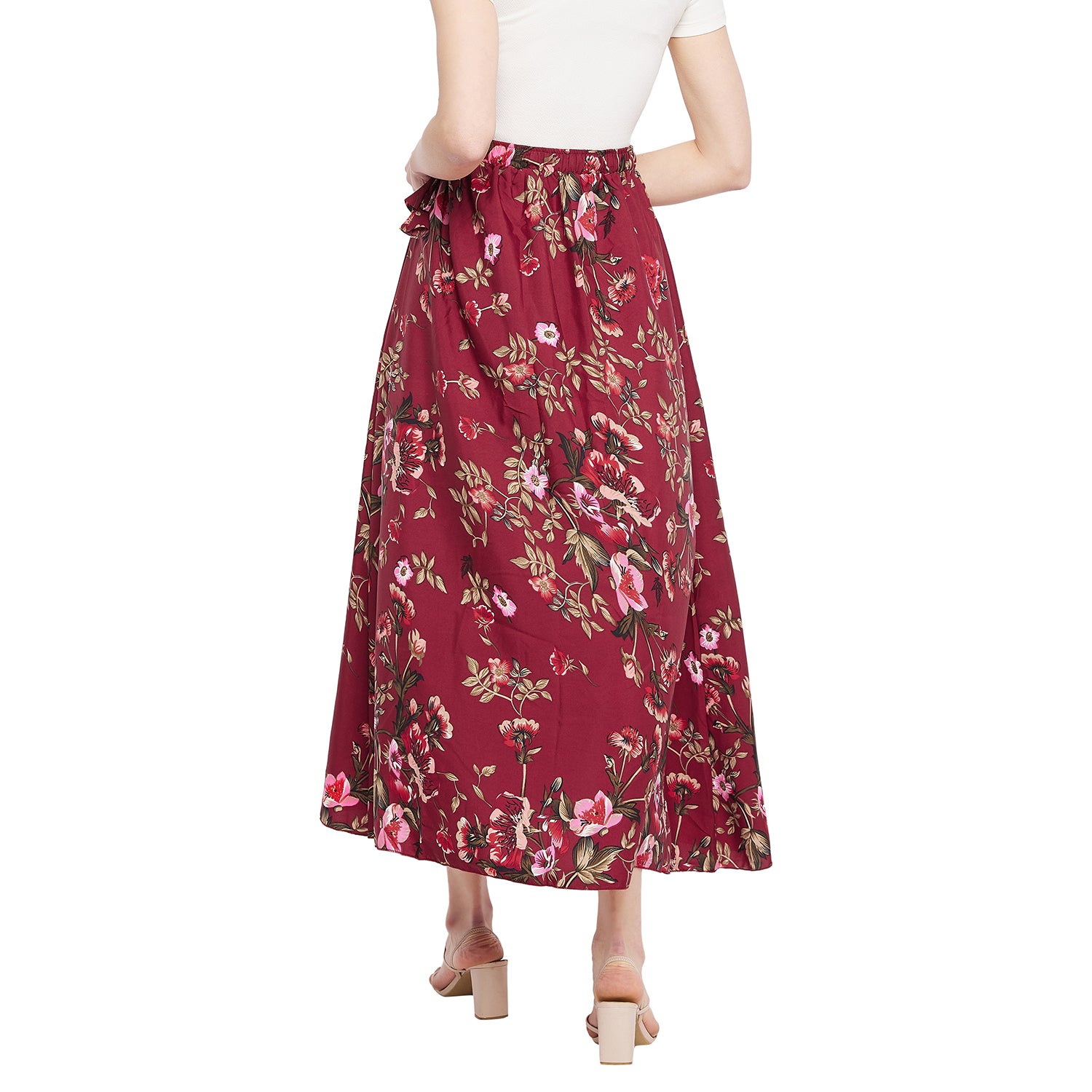 Maroon Pink Blossom Floral Skirt