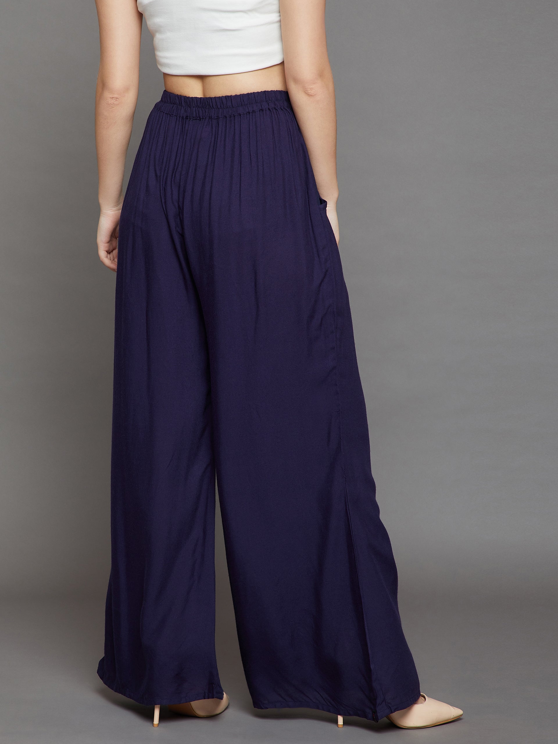 Navy Blue Plain Rayon Palazzo