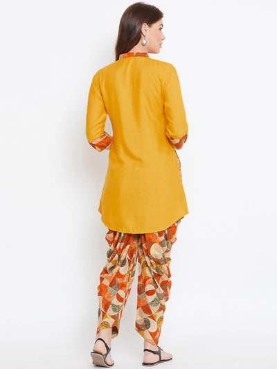 Mango Yellow with Geometric Print Dhoti Set
