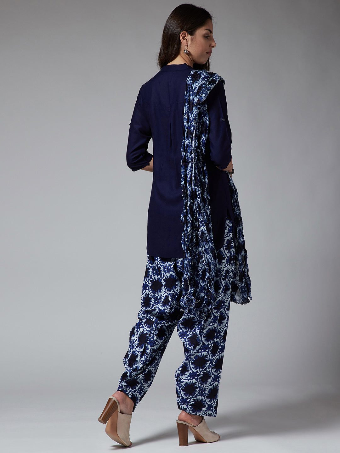 Damask Print Patiala with Navy Blue Kurti Set