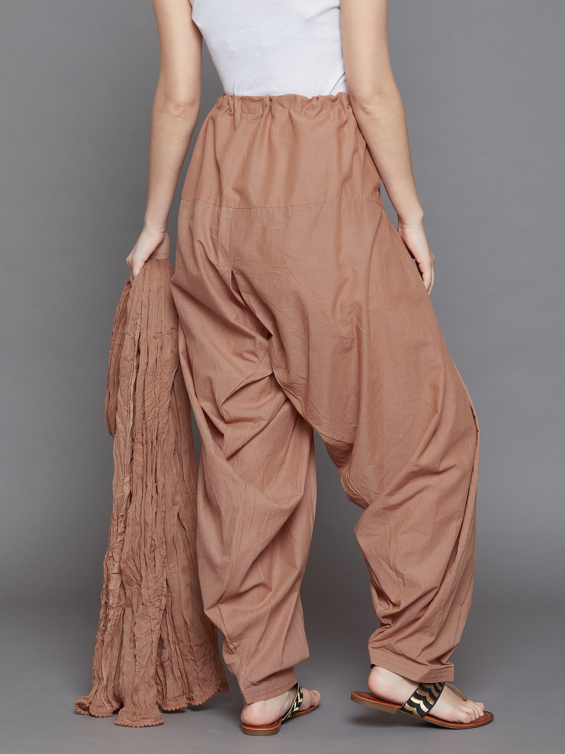 Brown Cotton Plain Patiala with Dupatta