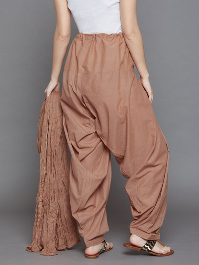 Brown Cotton Plain Patiala with Dupatta