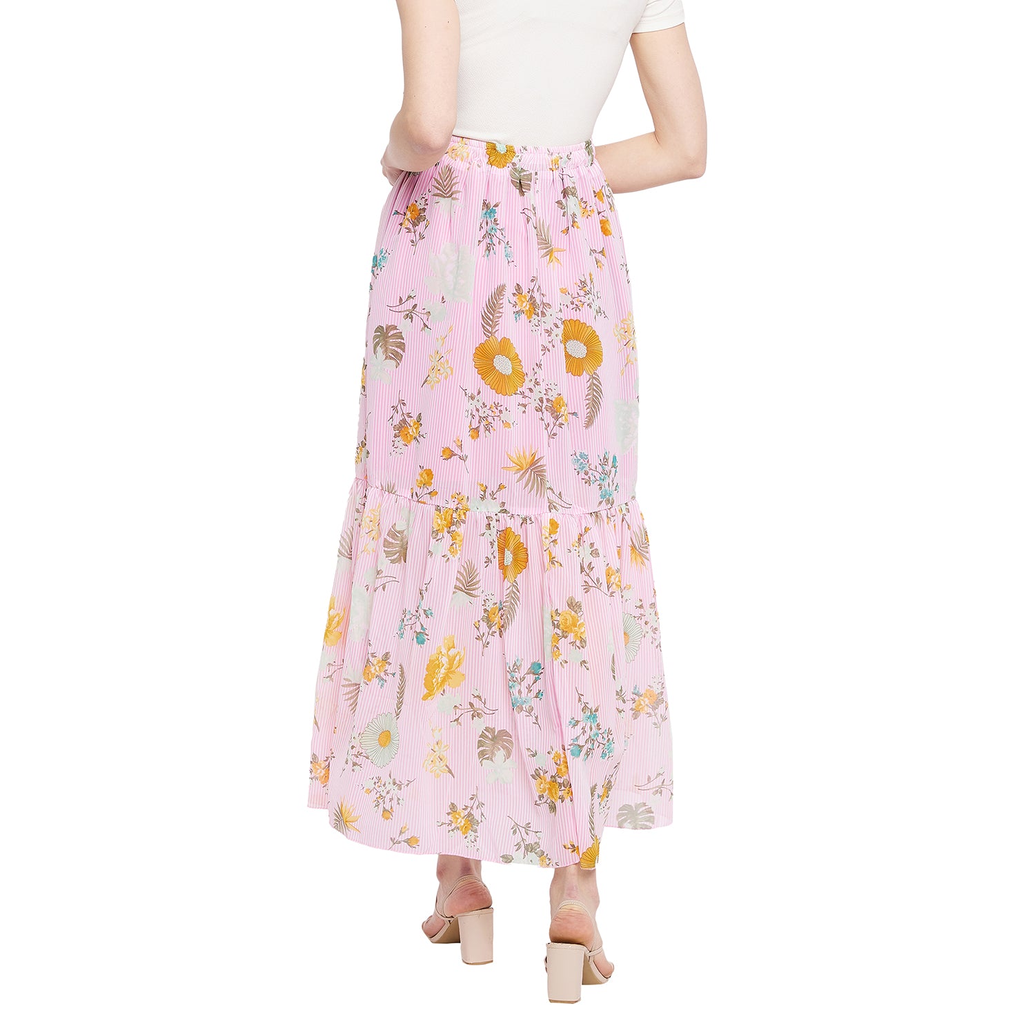 Double Frill Pink Floral Skirt