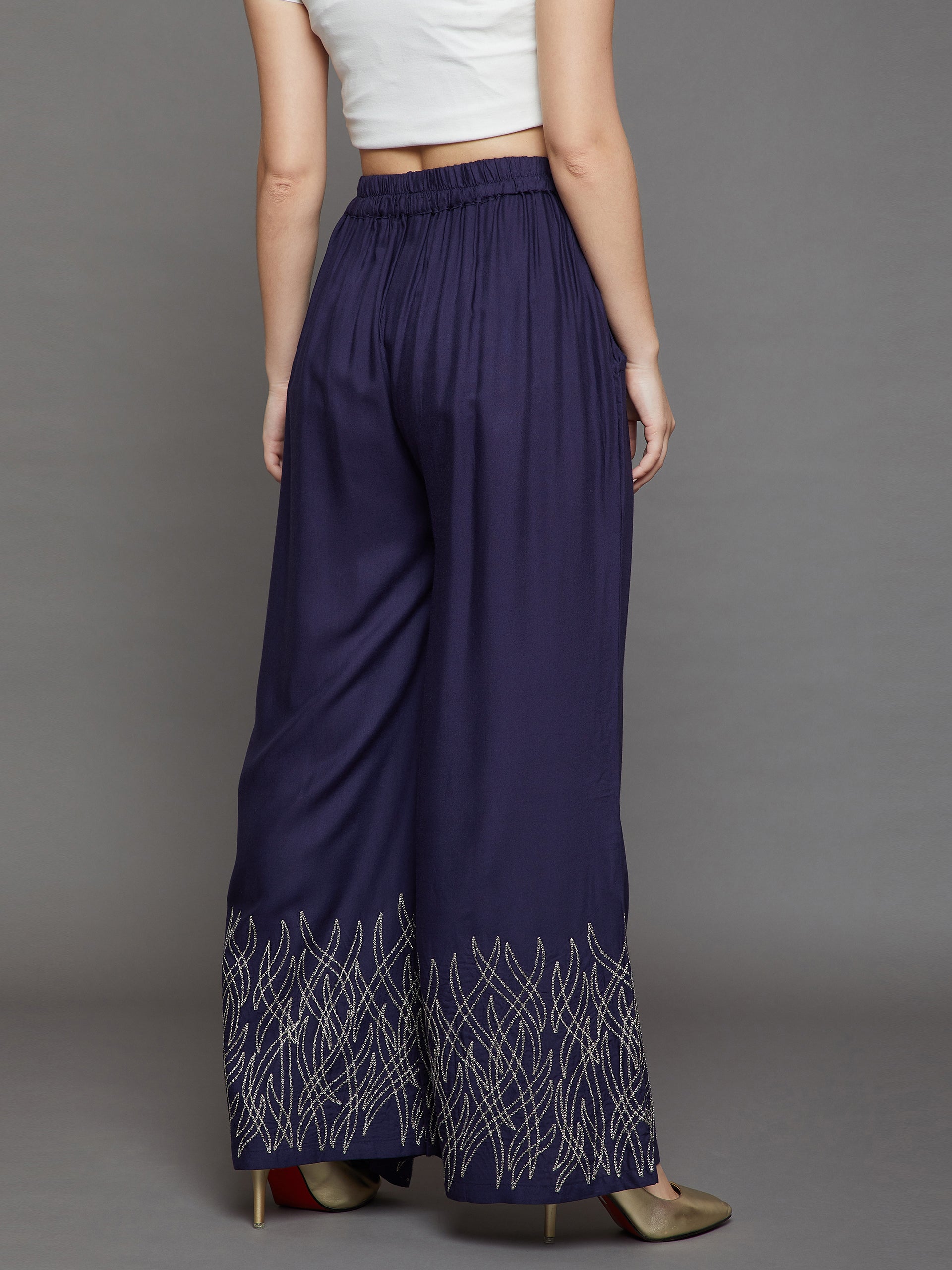 Navy Blue Embroidery Palazzo