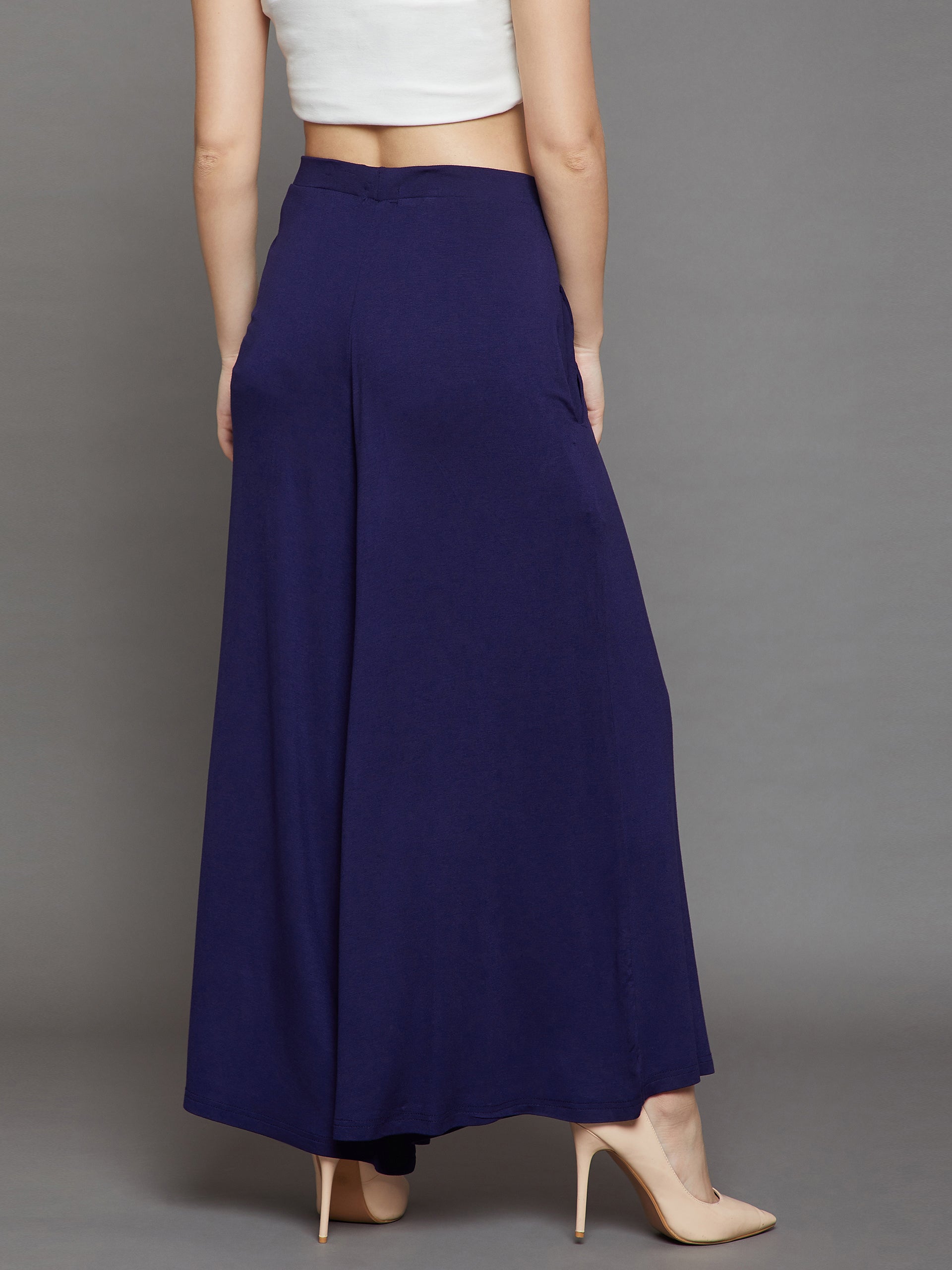 Navy Blue Plain Viscose Palazzo