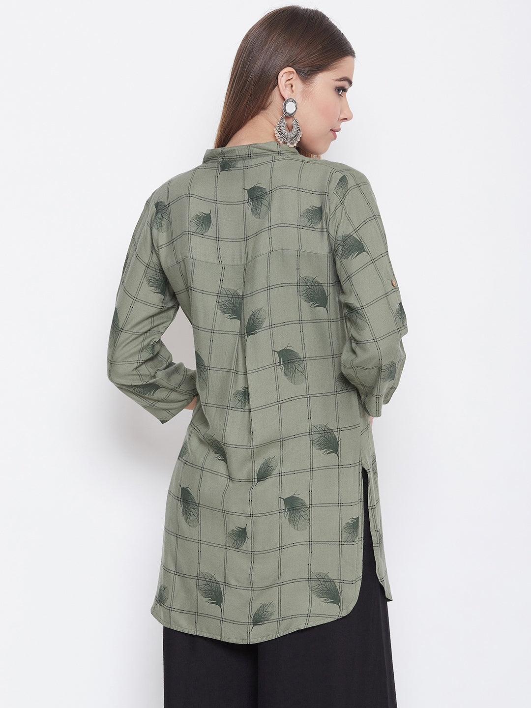 Deltagrey with Feather Print Short Kurta