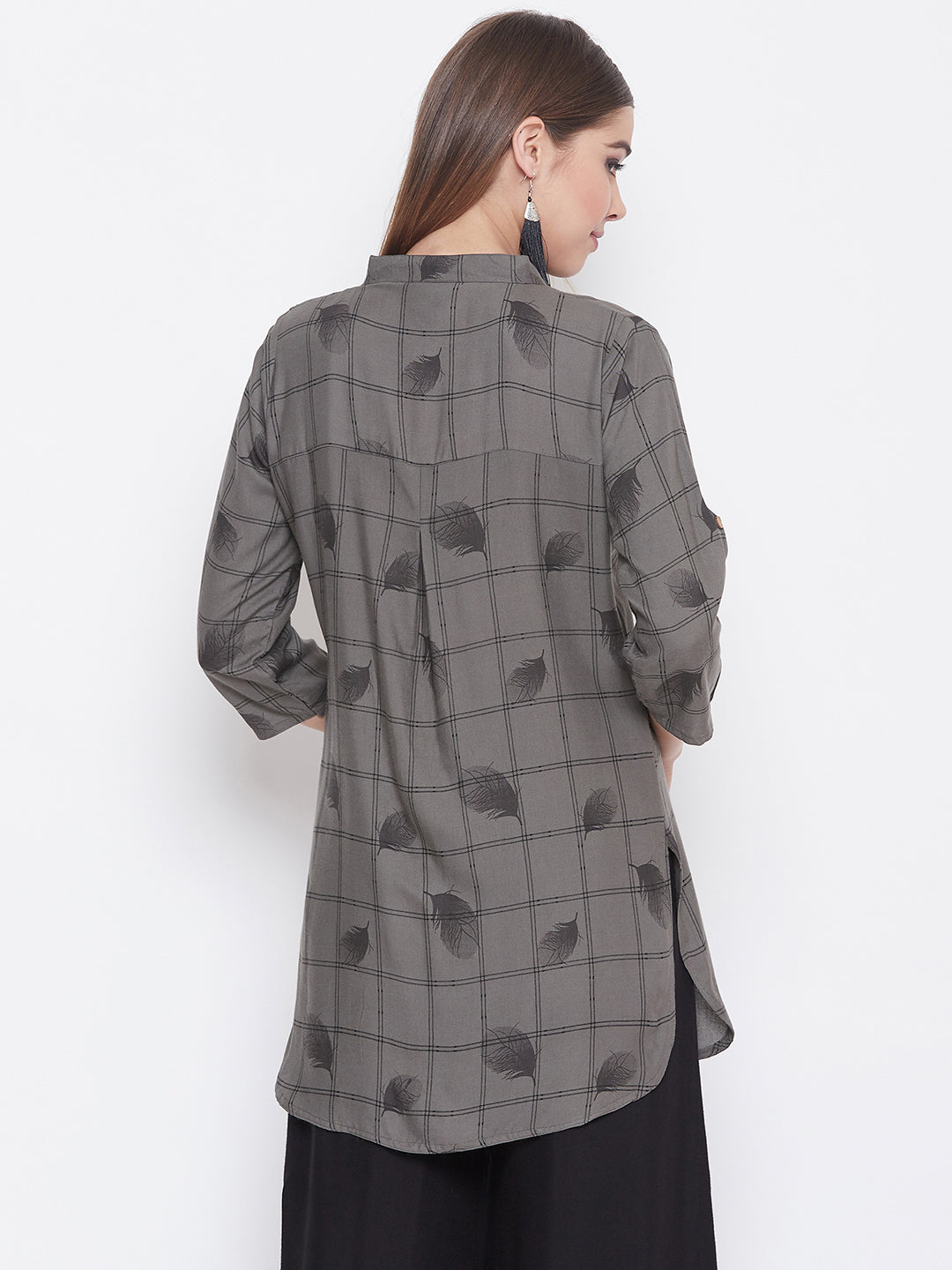 Empressgrey with Feather Print Short Kurta