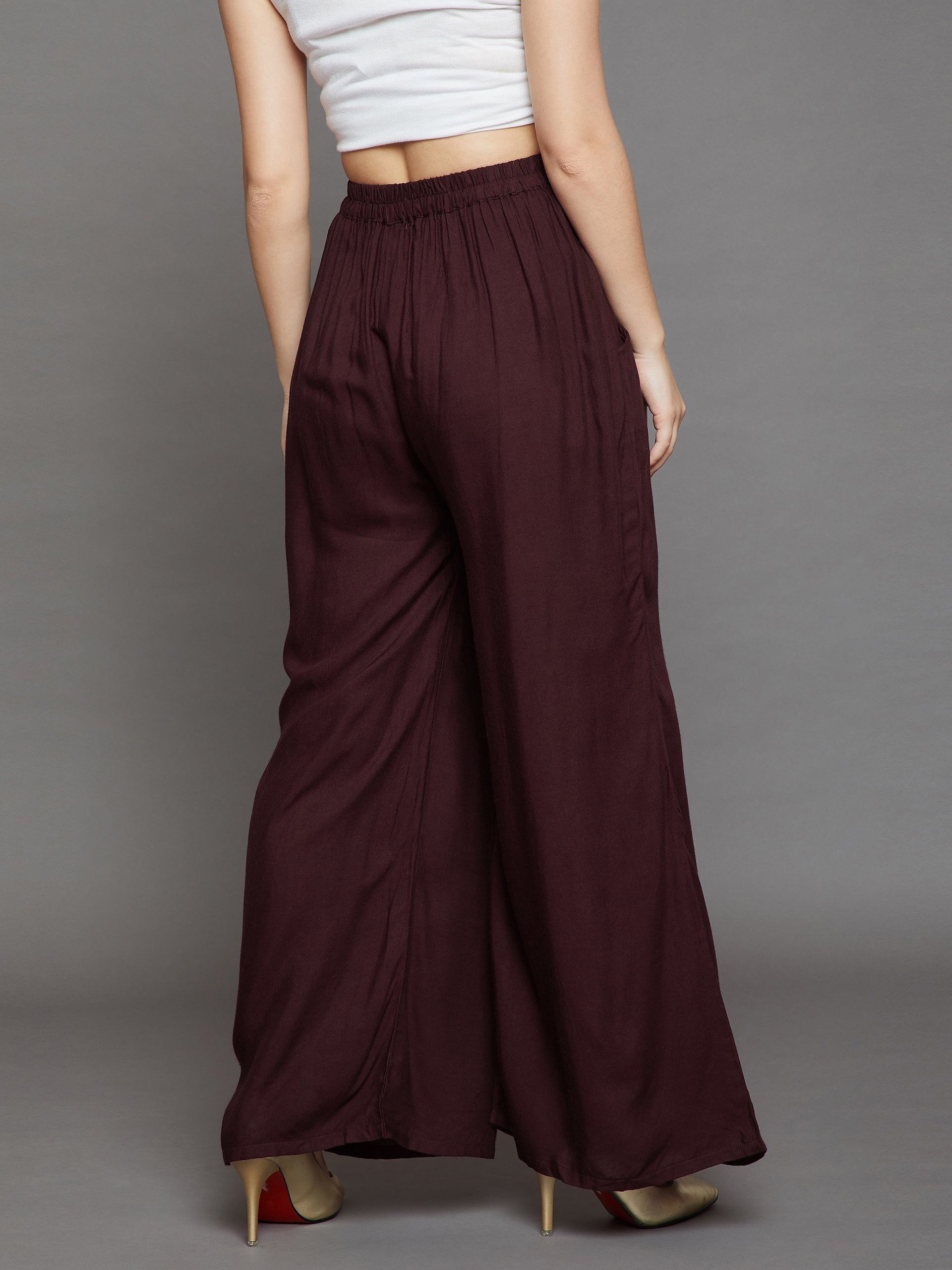 Brown Plain Rayon Palazzo 2XL Chocolate brown