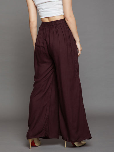 Brown Plain Rayon Palazzo 2XL Chocolate brown