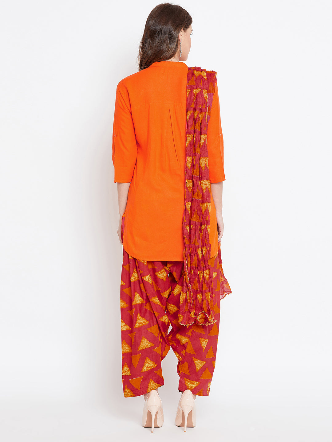 Vector Print Patiala with Orange Kurti Set