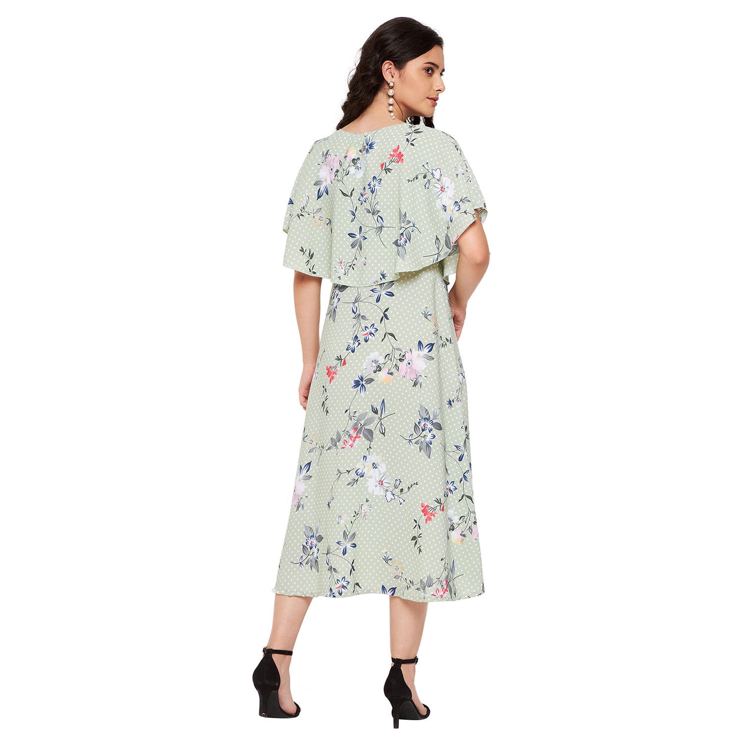 Floral Polka Cape Midi Dress