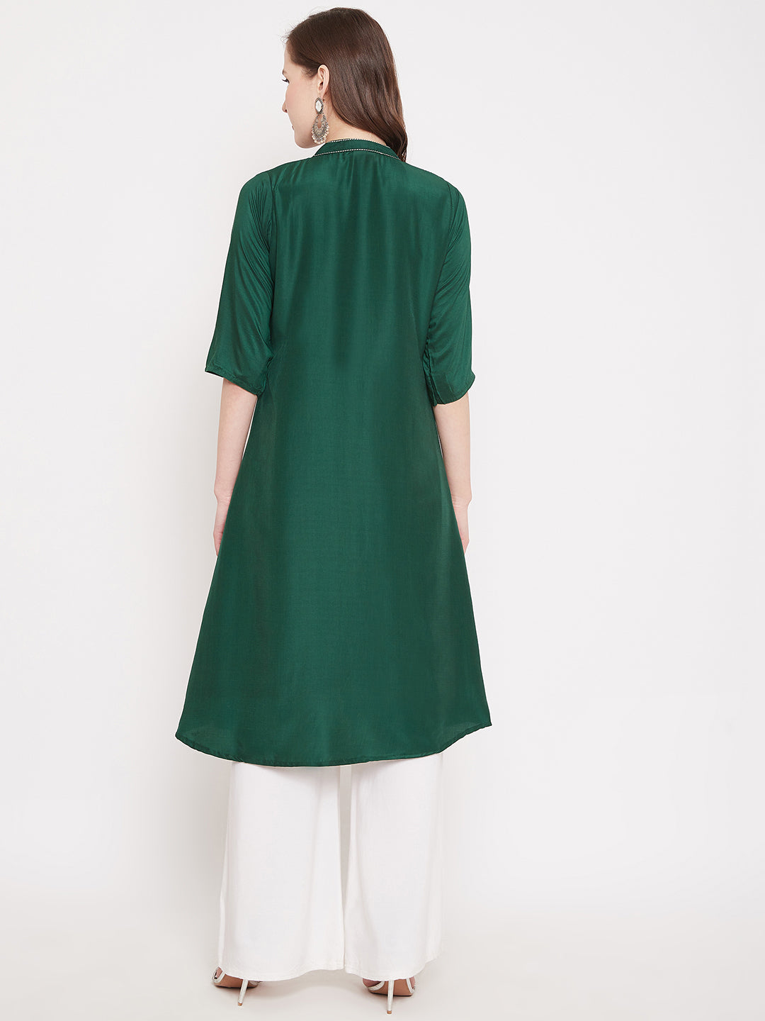 Bottle Green Embroidery Solid Color Kurti