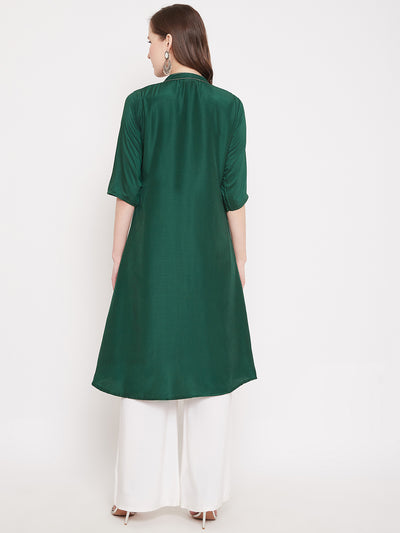 Bottle Green Embroidery Solid Color Kurti
