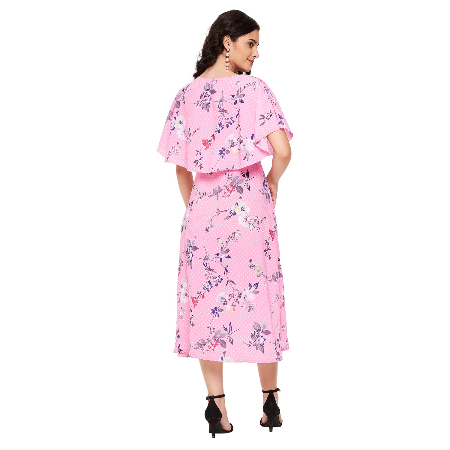 Floral Polka Cape Midi Dress