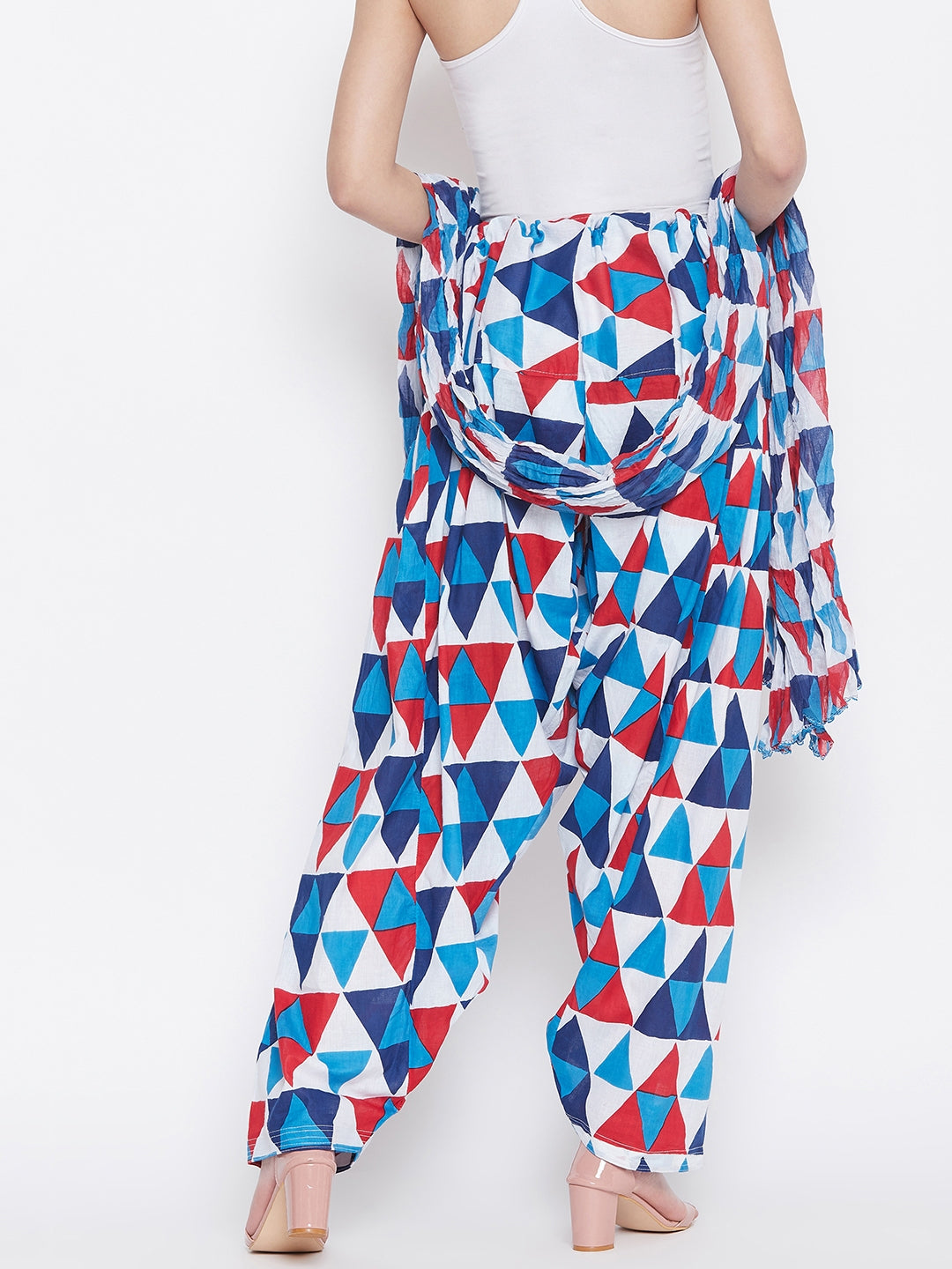 Geometric Pattern Printed Cotton Patiala with Dupatta