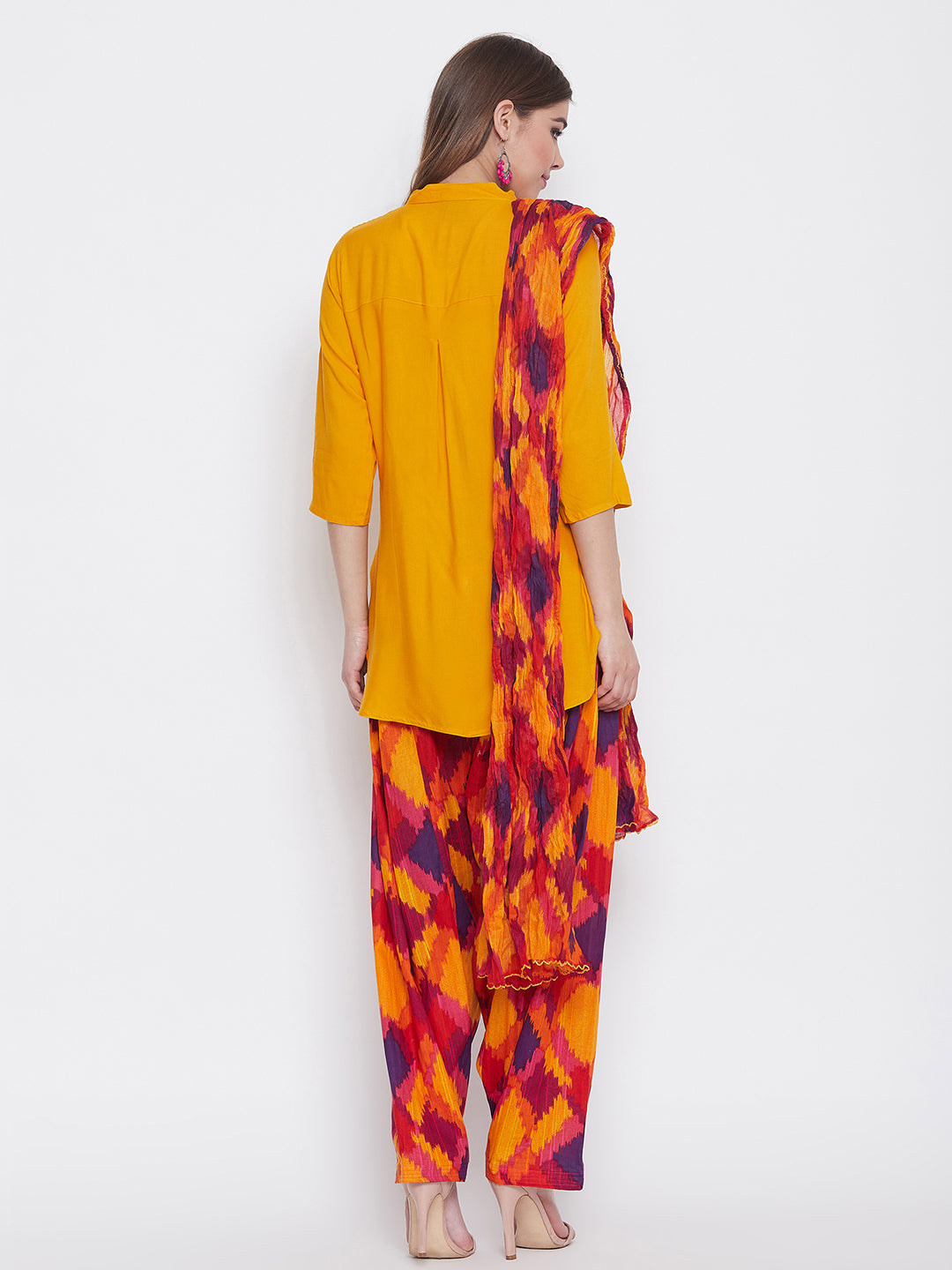 Mosaic Print Patiala with Mustard Yellow Kurti Set