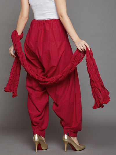Red Cotton Plain Patiala with Dupatta